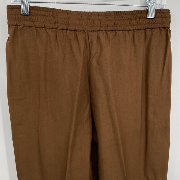 SAKS FIFTH AVENUE 100% Silk Embroidered Brown Tapered Pleat Trouser Pants Size S - Picture 5 of 7